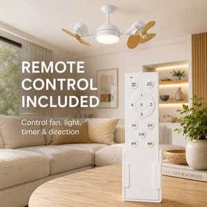 DUO Dual Head Rotational Ceiling Fan - White finish with wood-tone blades