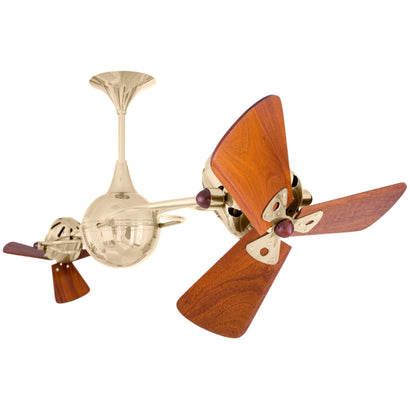 Italo Ventania Rotational Dual Ceiling Fan with Wood Blades, 62" - Polished Brass