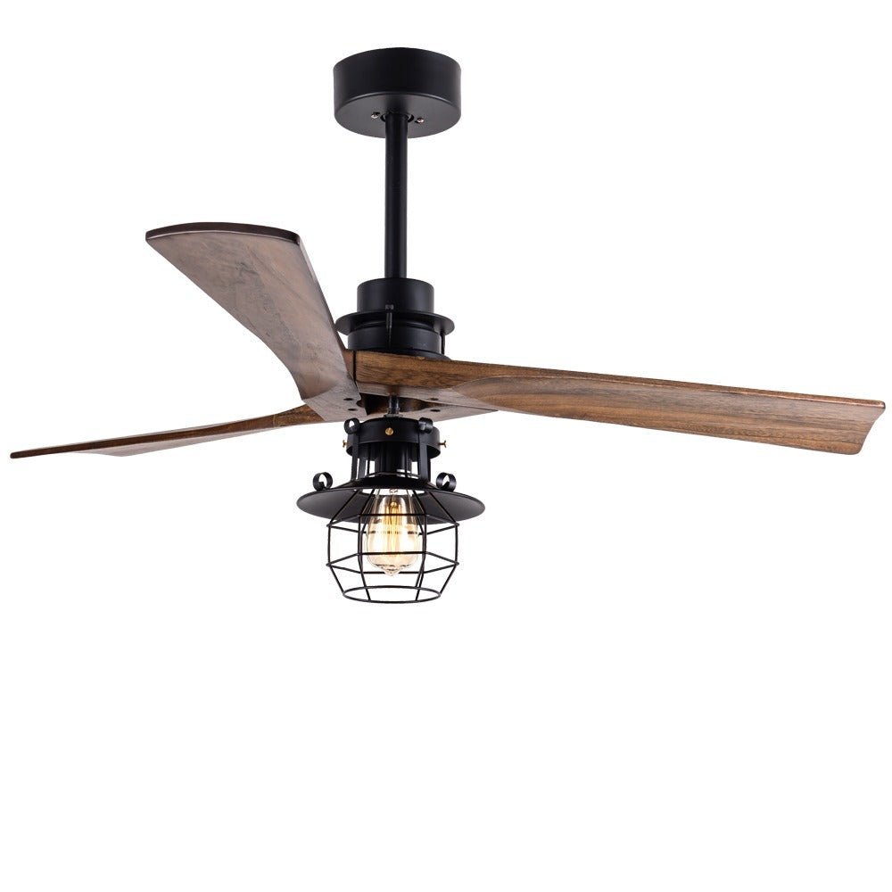 Vino Ceiling Fan with 3 Solid Wood Blades and Edison Bulb, Retro Style - Image 1